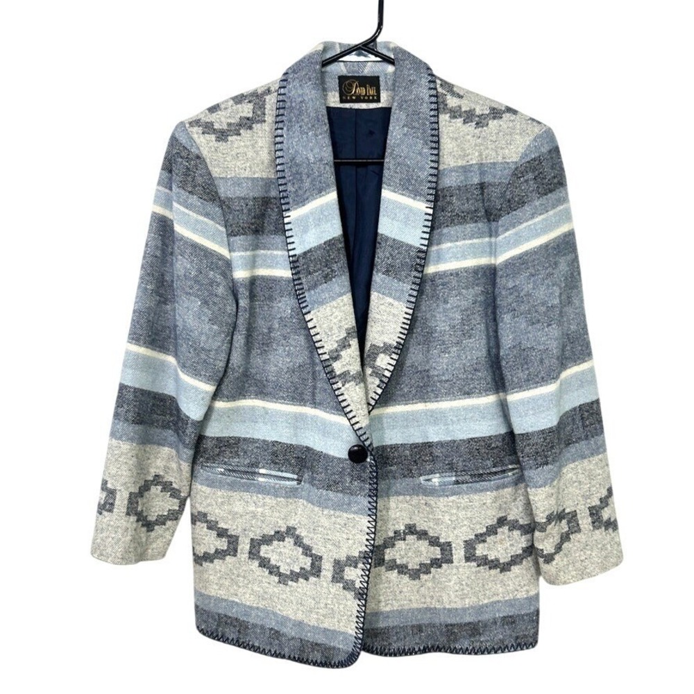 David Paul Aztec Stripe Blazer Medium Geometric Jacket Blue Americana Western